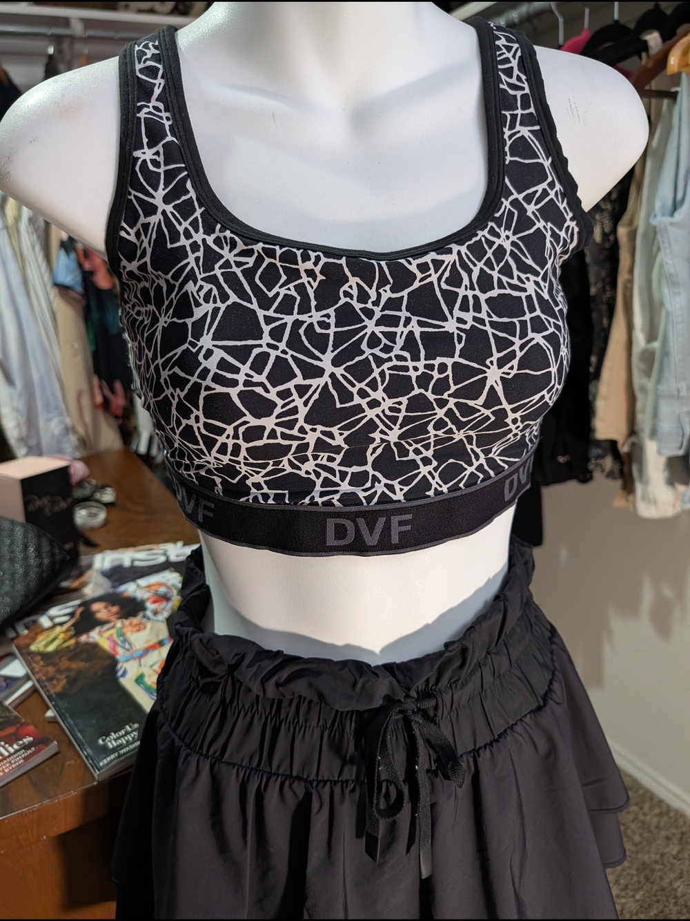Diane Von Furstenberg Black and White Logo Sports Bra